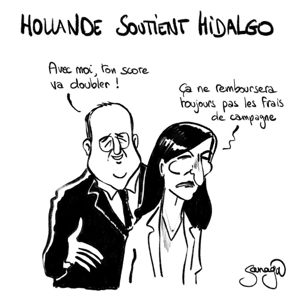 dessin presse humour présidentielle 2022 Anne Hidalgo image drôle François Hollande score frais campagne
