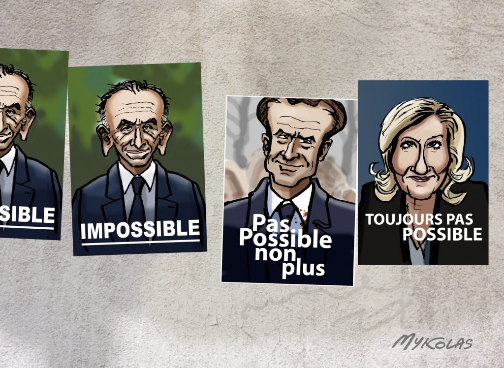 dessin presse humour présidentielle 2022 Emmanuel Macron image drôle impossible possible