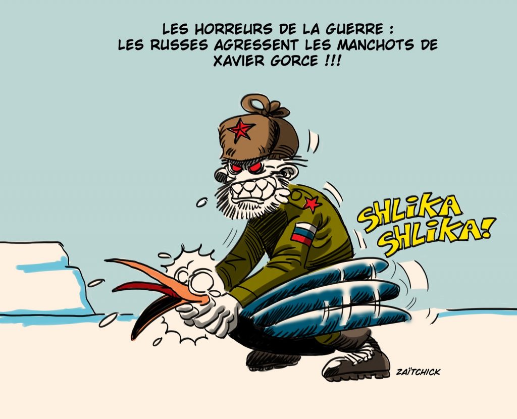 dessin presse humour guerre Ukraine Russie image drôle pingouins Xavier Gorce