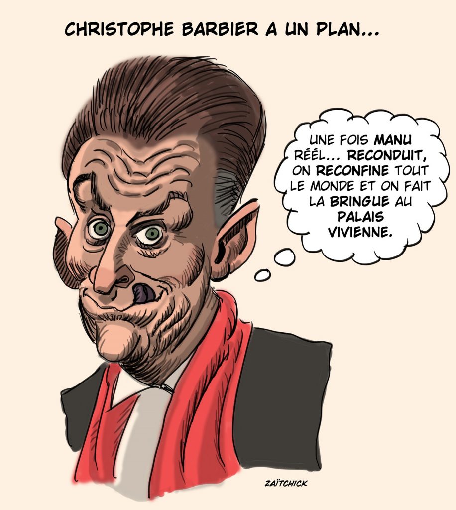 dessin presse humour présidentielle 2022 réélection Emmanuel Macron image drôle Christophe Barbier plan