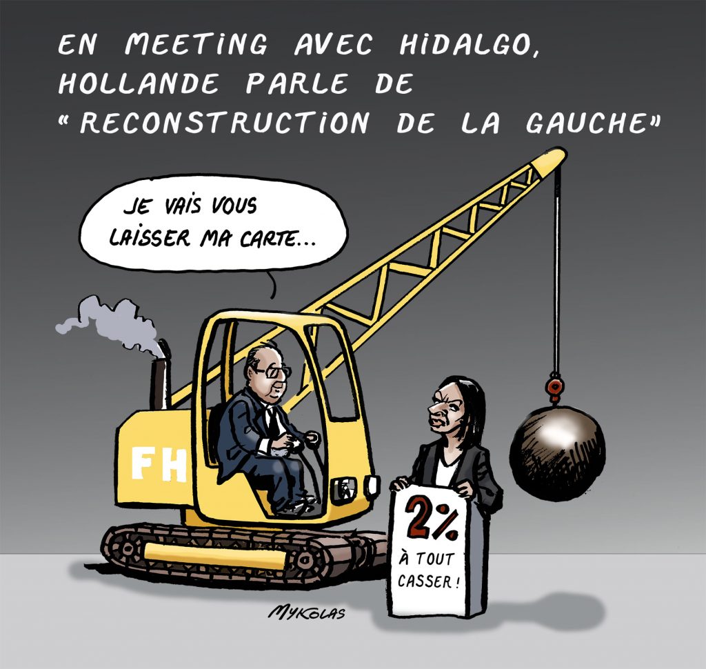 dessin presse humour présidentielle 2022 Anne Hidalgo image drôle François Hollande reconstruction gauche