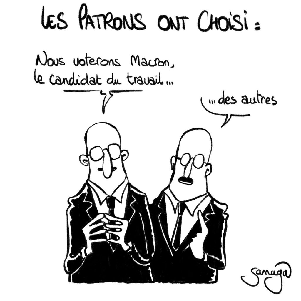 dessin presse humour présidentielle 2022 Emmanuel Macron image drôle choix patrons
