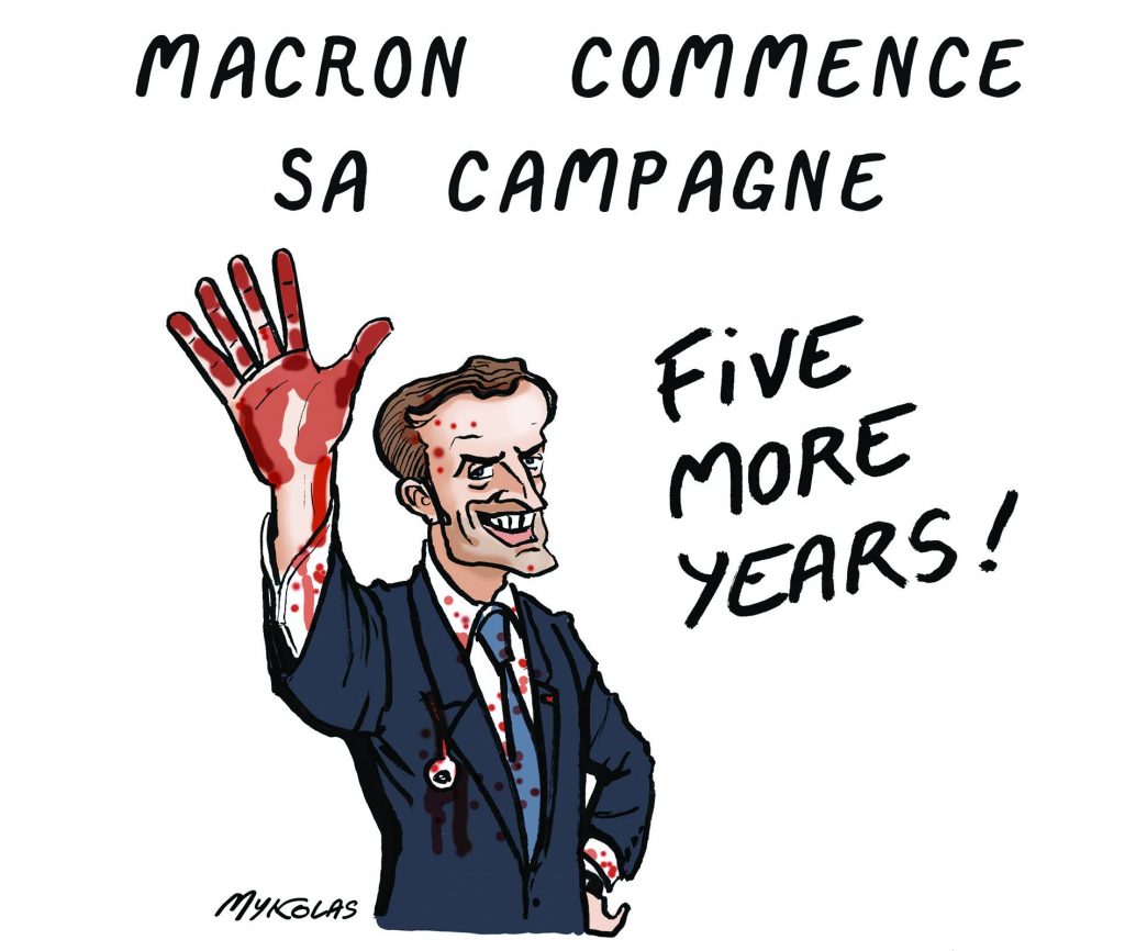 dessin presse humour Emmanuel Macron candidature image drôle candidature présidentielle 2022 campagne électorale