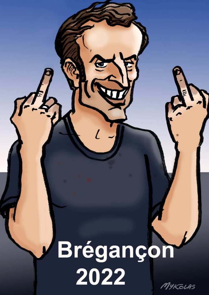 dessin presse humour présidentielle 2022 Emmanuel Macron image drôle affiche campagne Brégançon