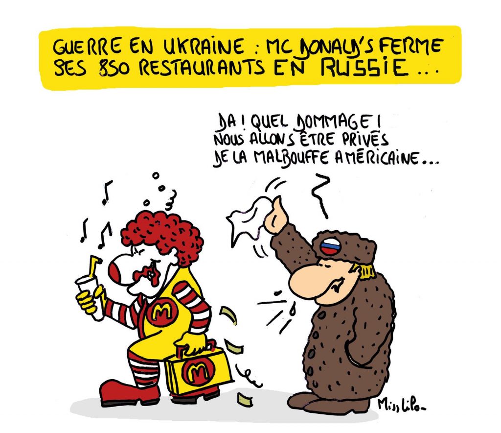 dessin presse humour guerre Ukraine Russie image drôle fermeture McDonald’s