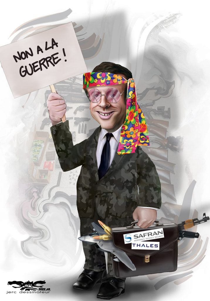 dessin presse humour Russie guerre Ukraine image drôle Emmanuel Macron France livraisons d’arme