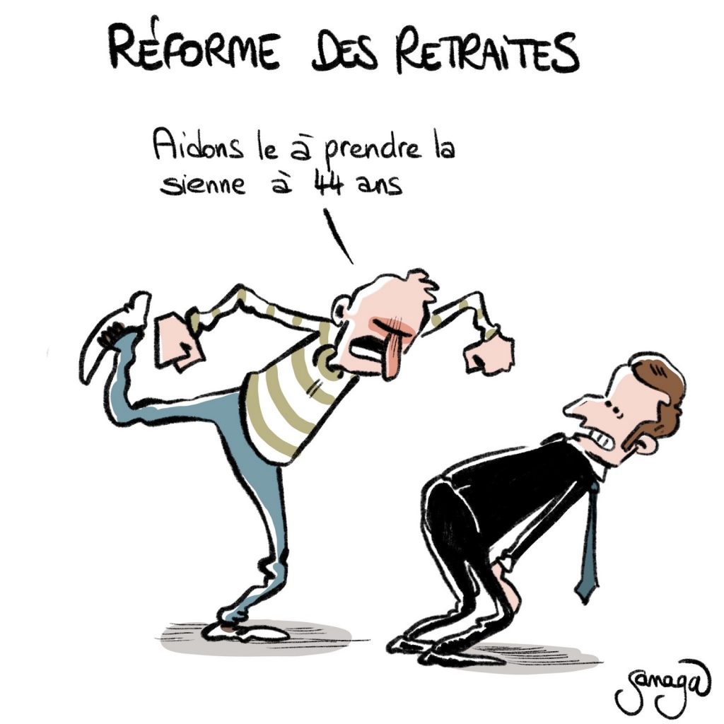 dessin presse humour Emmanuel Macron présidentielle 2022 image drôle réforme retraites