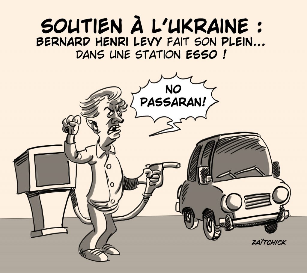 dessin presse humour Ukraine guerre Russie image drôle Bernard-Henri Lévy soutien