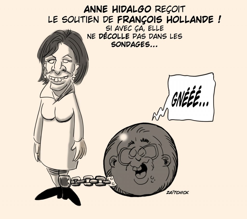 dessin presse humour présidentielle 2022 Anne Hidalgo image drôle François Hollande soutien sondages