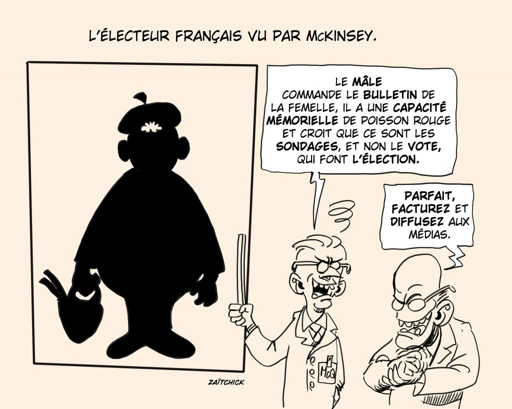 dessin presse humour présidentielle 2022 sondages image drôle électeur français McKinsey