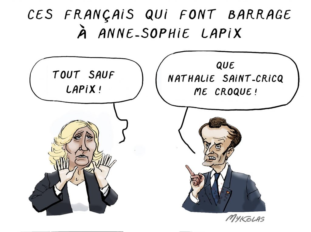 dessin presse humour présidentielle 2022 Macron Le Pen image drôle battage Anne-Sophie Lapix