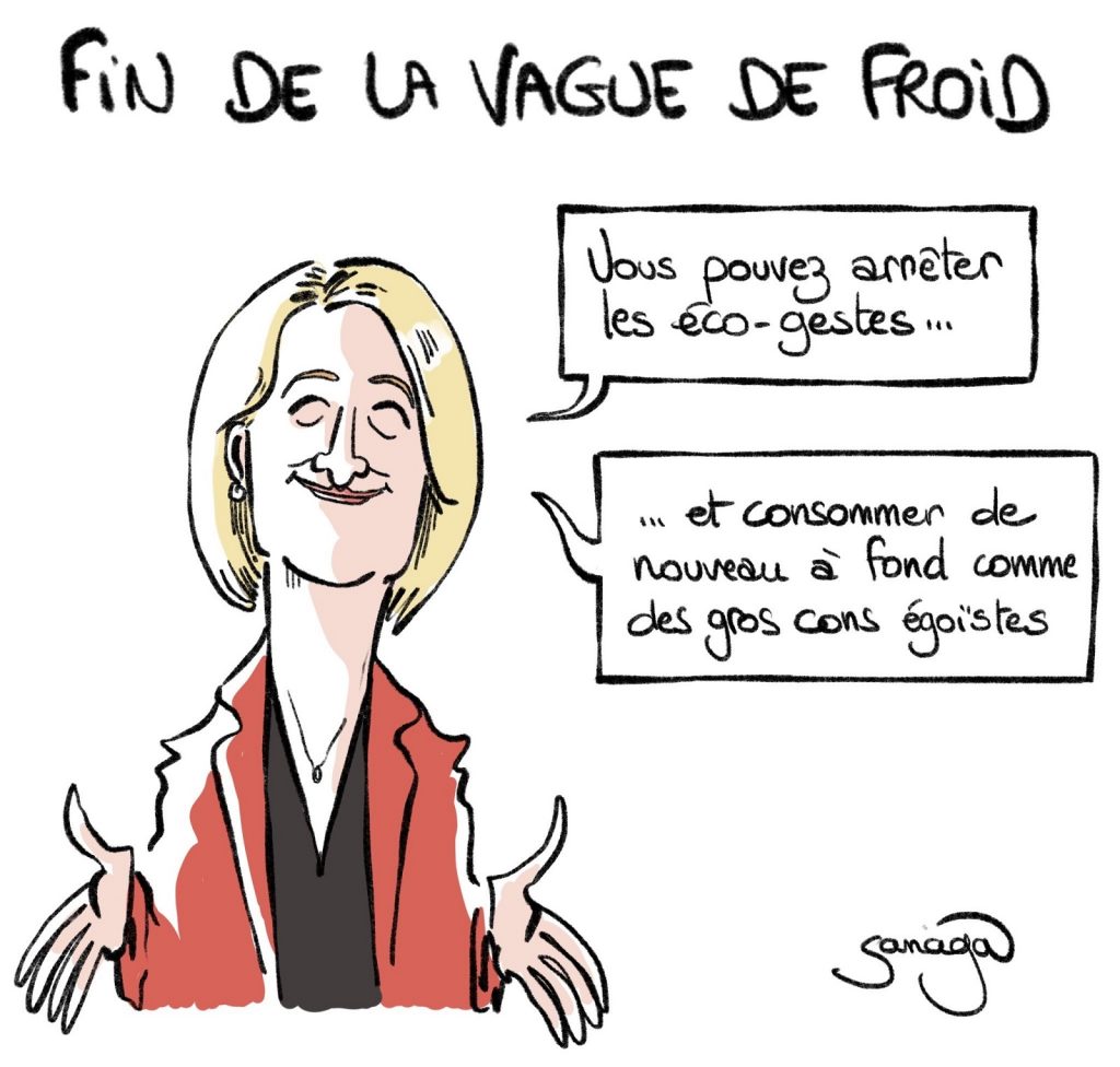 dessin presse humour vague froid image drôle Barbara Pompili éco-gestes consommation égoïste