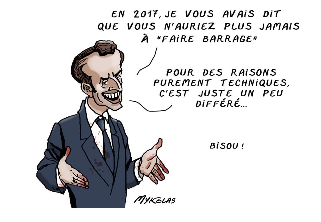 dessin presse humour présidentielle 2022 Emmanuel Macron image drôle vote barrage différé