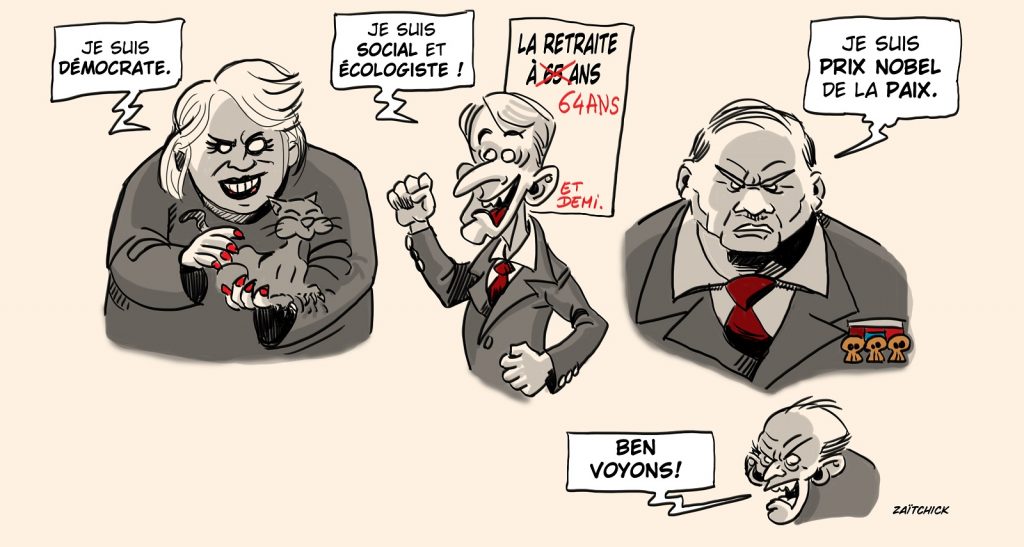 dessin presse humour présidentielle 2022 deuxième tour image drôle Macron Le Pen faux-culs