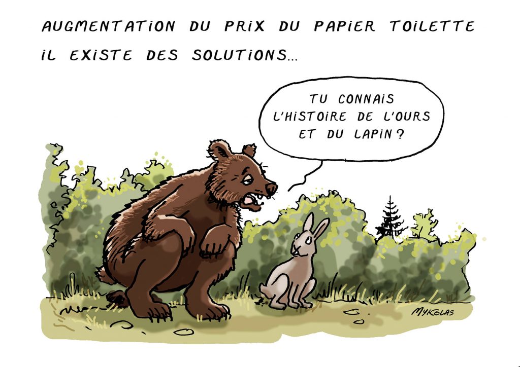 dessin presse humour augmentation prix papier toilette image drôle inflation solution ours lapin