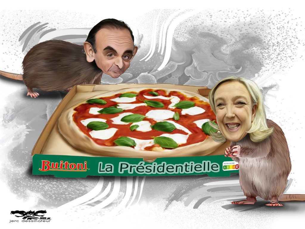 dessin presse humour Présidentielle 2022 Marine Le Pen Éric Zemmour image drôle Buitoni pizza Fraich’Up contamination Escherichia coli
