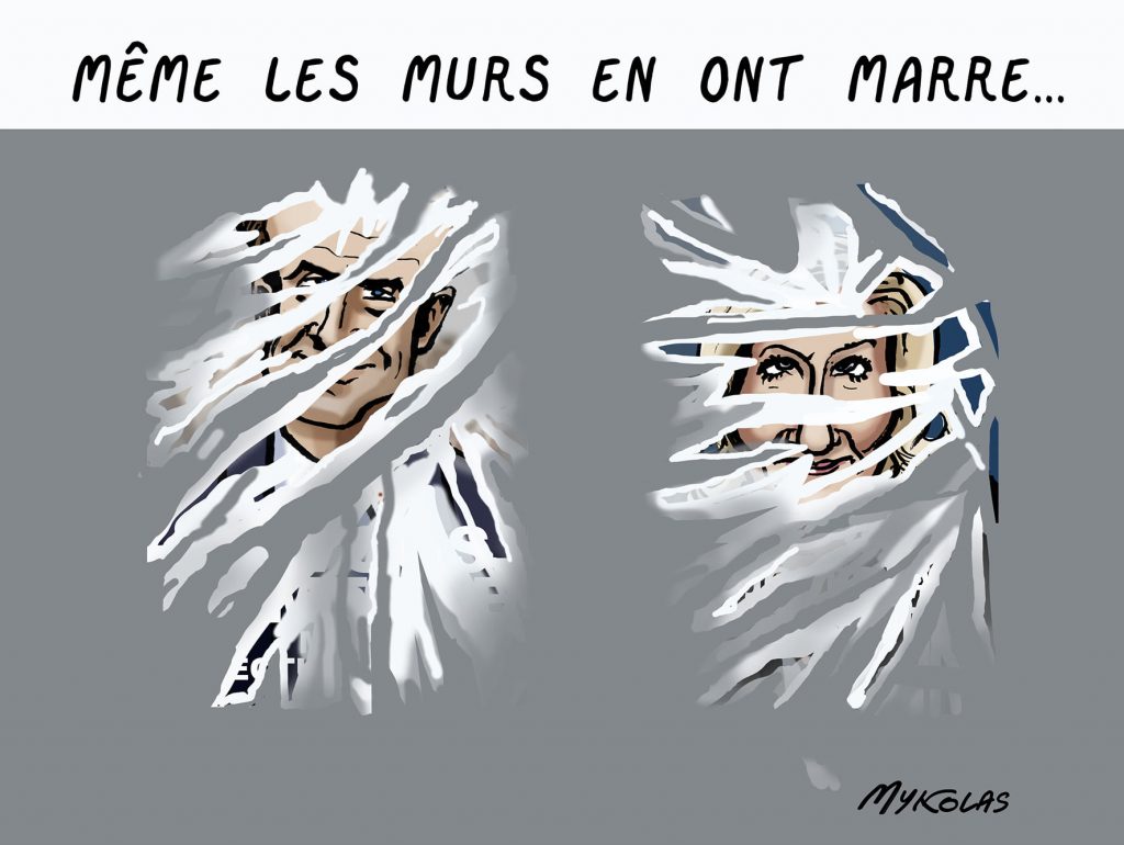 dessin presse humour présidentielle 2022 Macron Le Pen image drôle murs affichage ras-le-bol