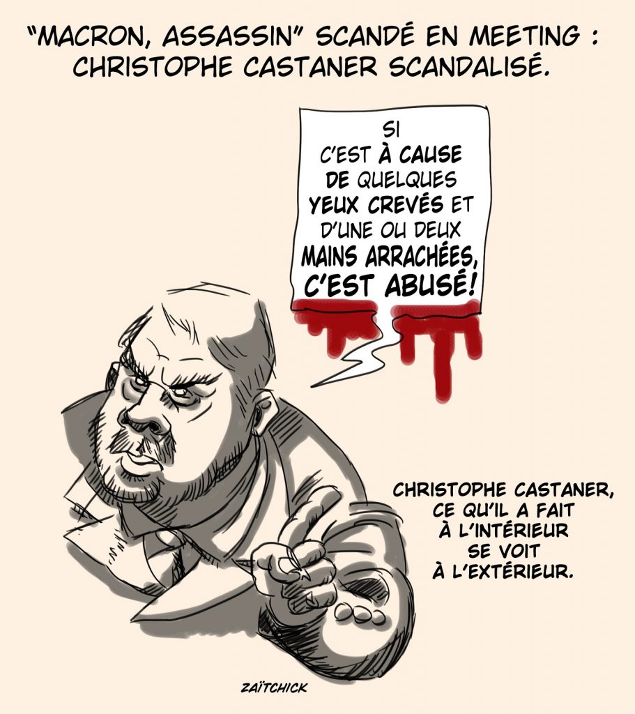 dessin presse humour meeting Zemmour image drôle Macron assassin Christophe Castaner