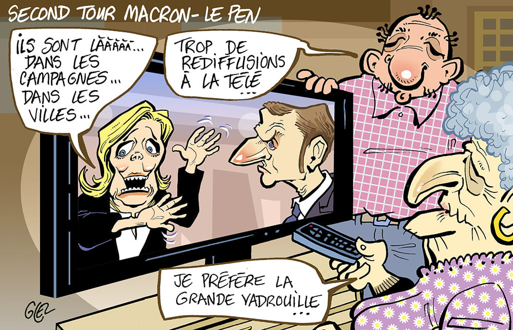 dessin presse humour présidentielle 2022 image drôle duel Macron Le Pen