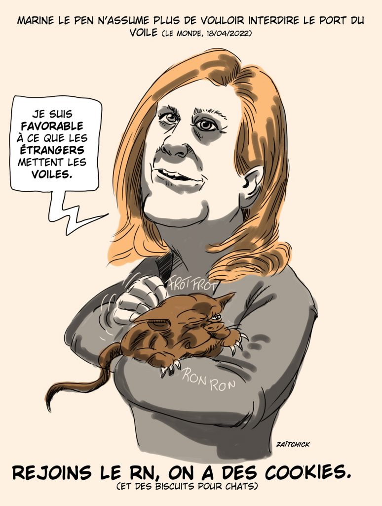 dessin presse humour présidentielle 2022 deuxième tour image drôle Marine Le Pen interdiction port voile