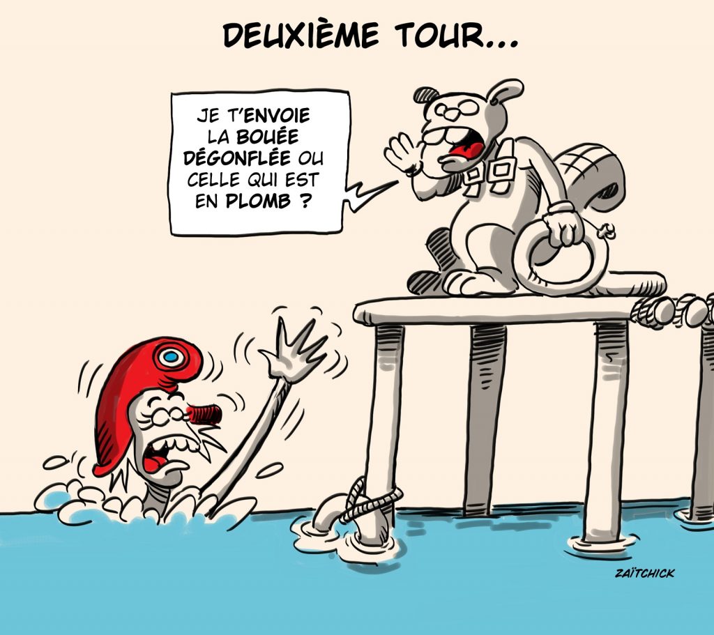 dessin presse humour présidentielle 2022 front républicain image drôle castors sauvetage Marianne bouée