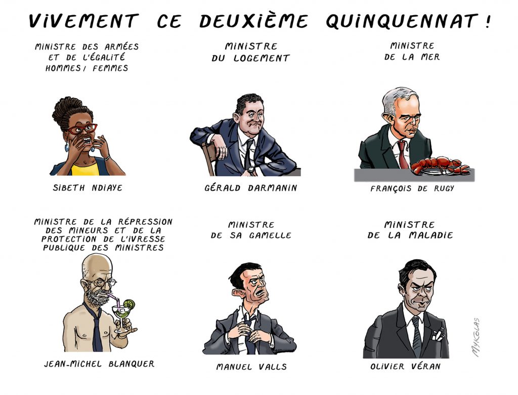 dessin presse humour Présidentielle 2022 deuxième quinquennat image drôle composition gouvernement Macron