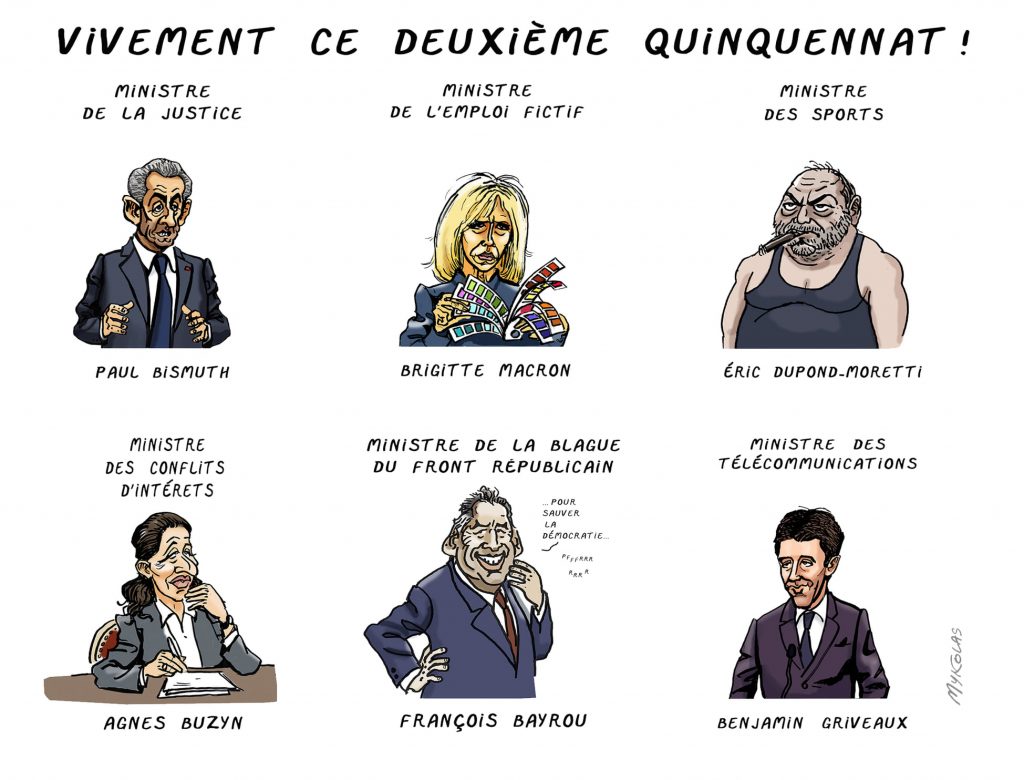 dessin presse humour Présidentielle 2022 deuxième quinquennat image drôle composition gouvernement Macron