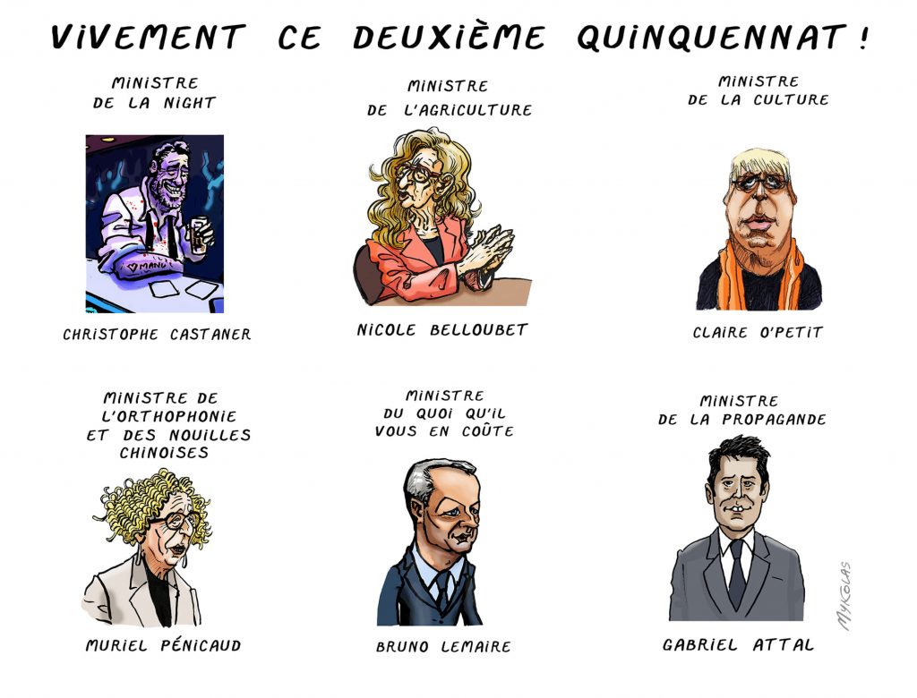 dessin presse humour Présidentielle 2022 deuxième quinquennat image drôle composition gouvernement Macron