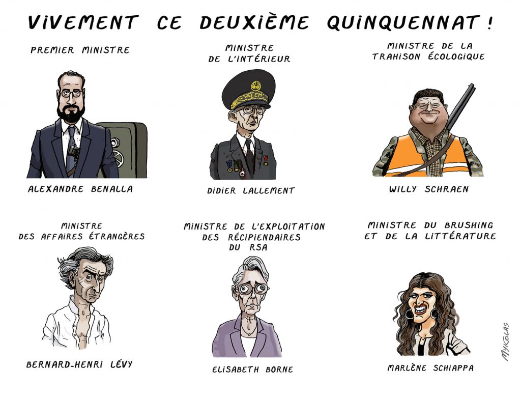 dessin presse humour Présidentielle 2022 deuxième quinquennat image drôle composition gouvernement Macron