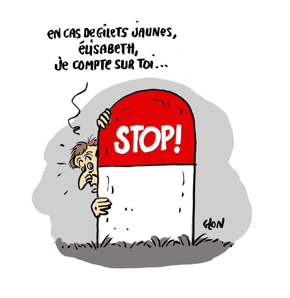 dessin presse humour Emmanuel Macron gilets jaunes image drôle Premier Ministre Élisabeth Borne