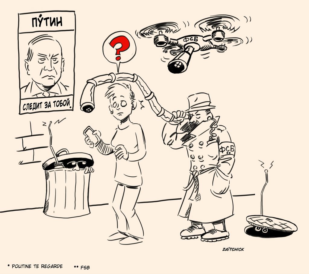 dessin presse humour Russie espionnage image drôle surveillance Big Brother