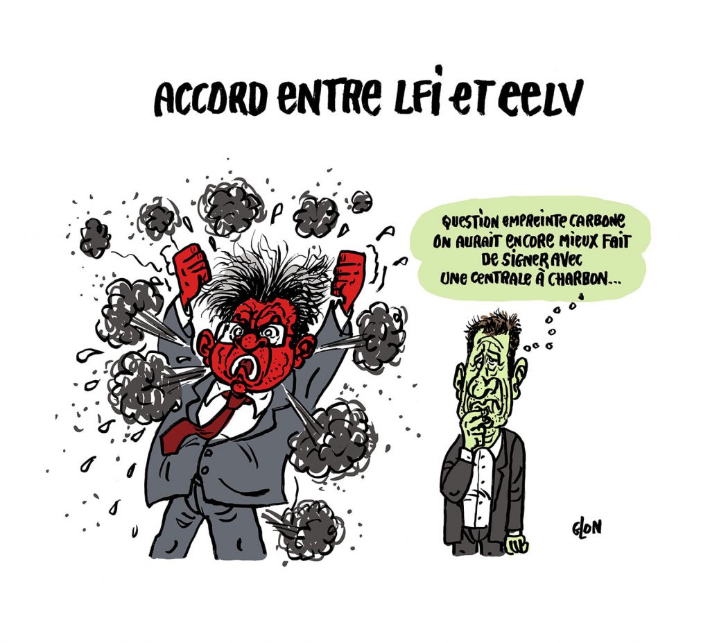 dessin presse humour Jean-Luc Mélenchon Yannick Jadot image drôle accord LFI EELV