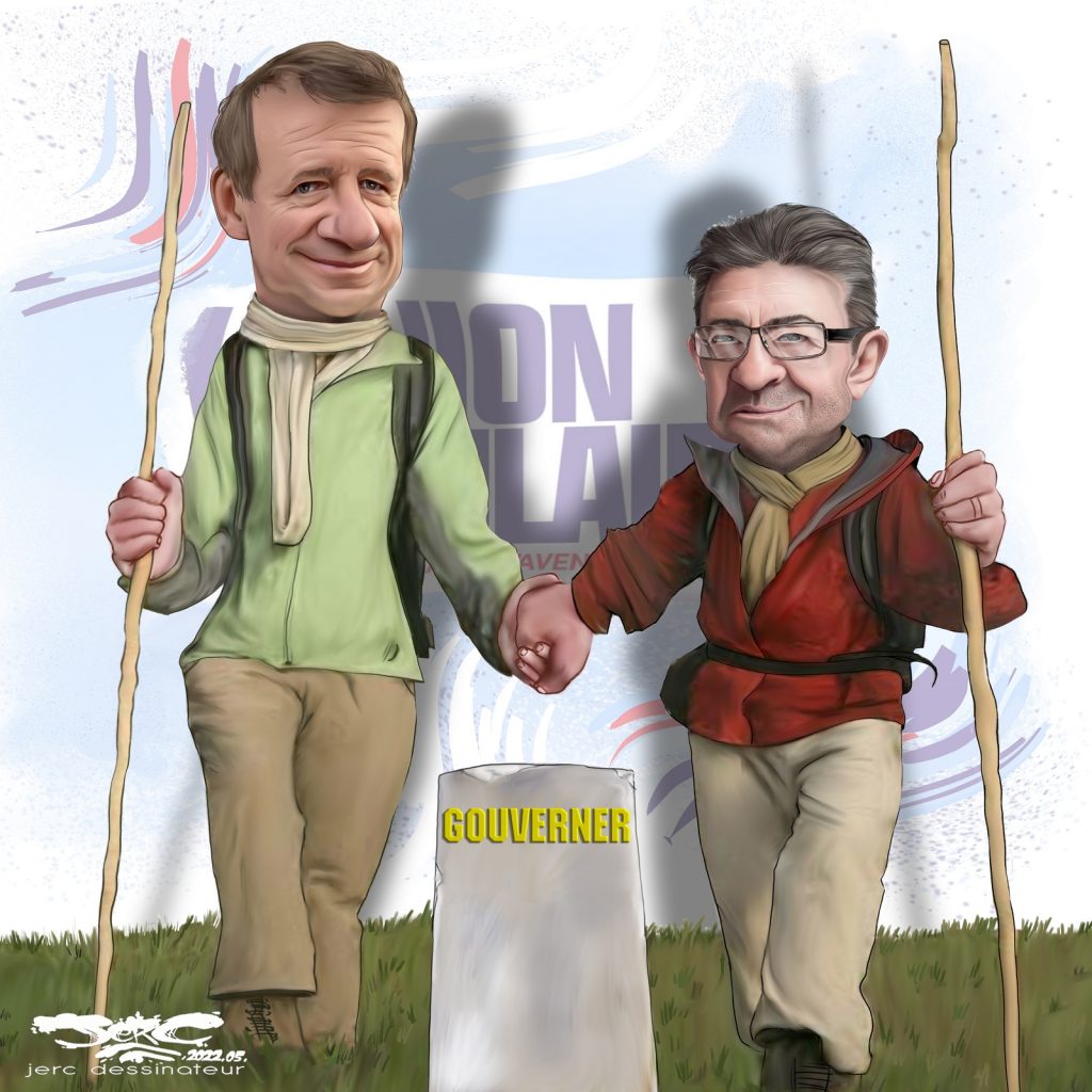 dessin presse humour Jean-Luc Mélenchon Yannick Jadot image drôle accord LFI EELV