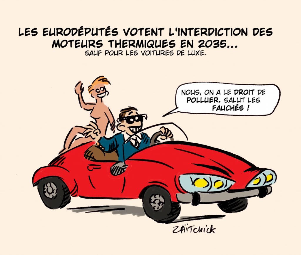 dessin presse humour interdiction moteurs thermiques image drôle amendement Ferrari