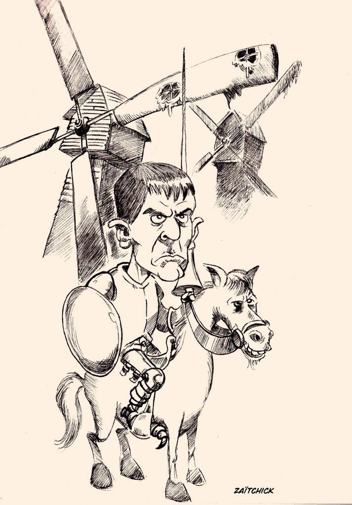 dessin presse humour Manuel Valls image drôle Don Quichotte