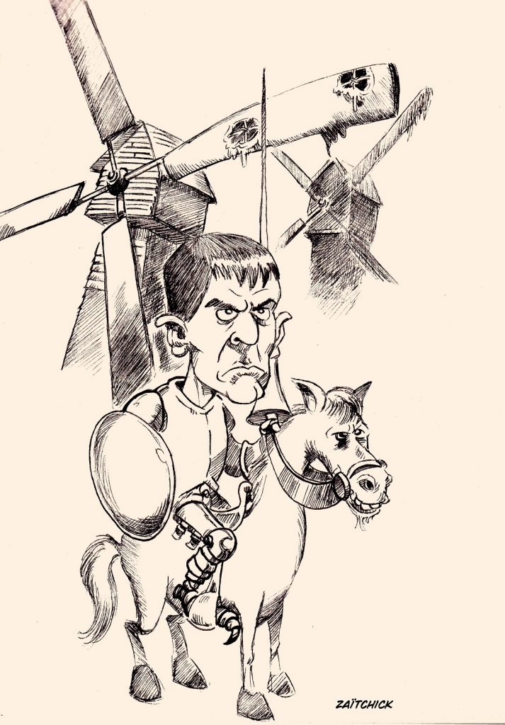 dessin presse humour Manuel Valls image drôle Don Quichotte