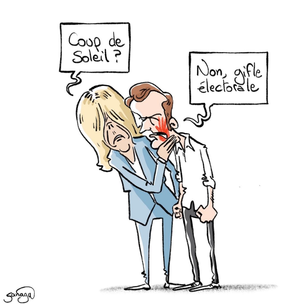 dessin presse humour législatives 2022 Emmanuel Macron image drôle gifle électorale