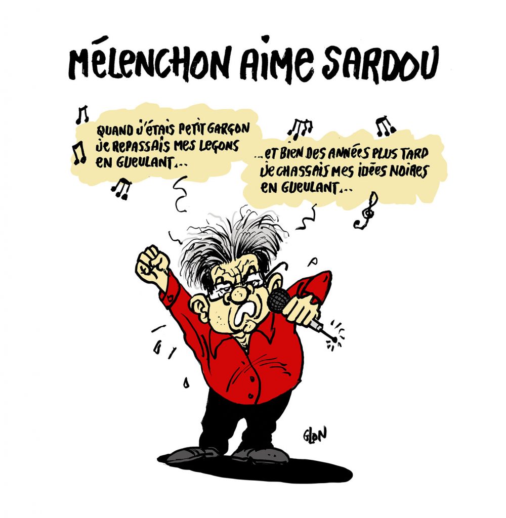 dessin presse humour Jean-Luc Mélenchon Nupes image drôle Michel Sardou menace législatives 2022