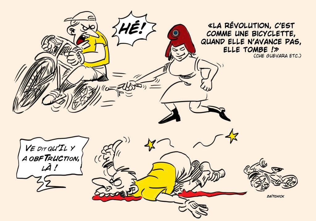 dessin presse humour législative 2022 bicyclette image drôle gifle Emmanuel Macron
