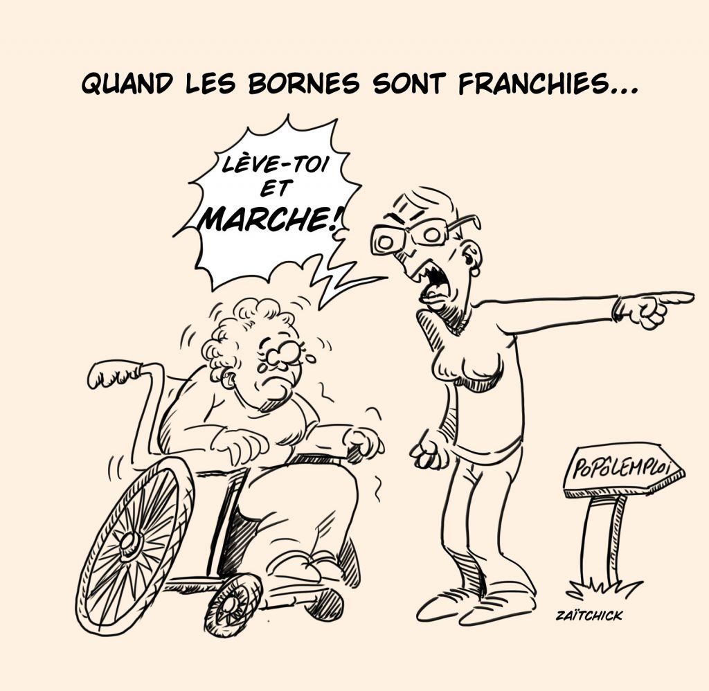 dessin presse humour Élisabeth Borne image drôle travail handicapée