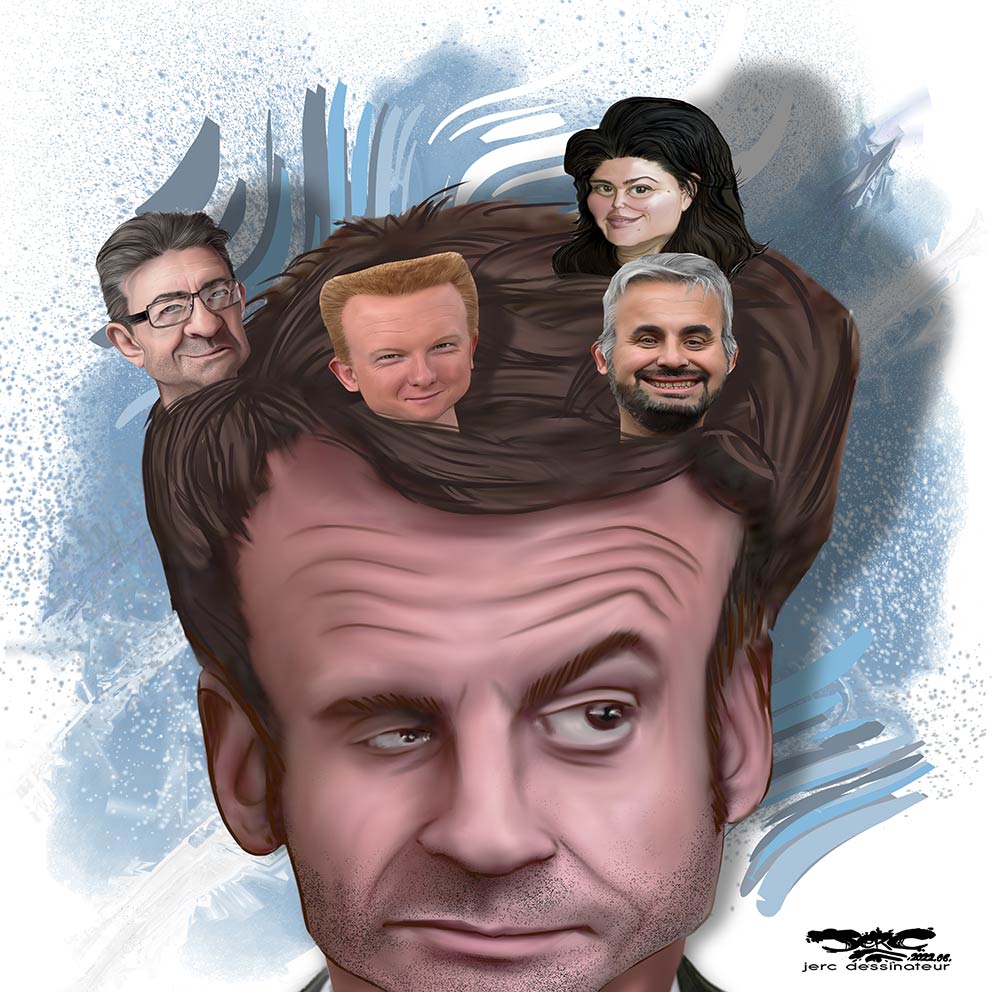 dessin presse humour législatives 2022 Emmanuel Macron image drôle affaiblissement LFI