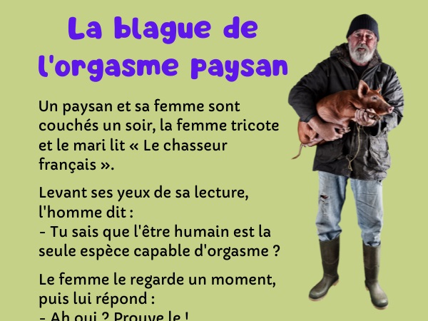 blague orgasme, blague sexe, blague zoophilie, blague couples, blague animaux, blague vaches, blague chèvres, blague cochons, humour drôle