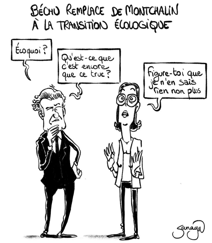 dessin presse humour Christophe Béchu Amélie de Montchalin image drôle transition écologique