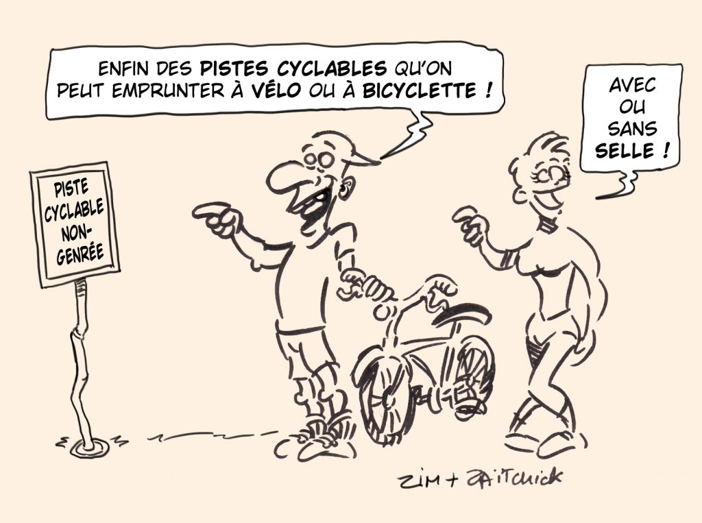 dessin presse humour Lyon image drôle pistes cyclables non-genrés