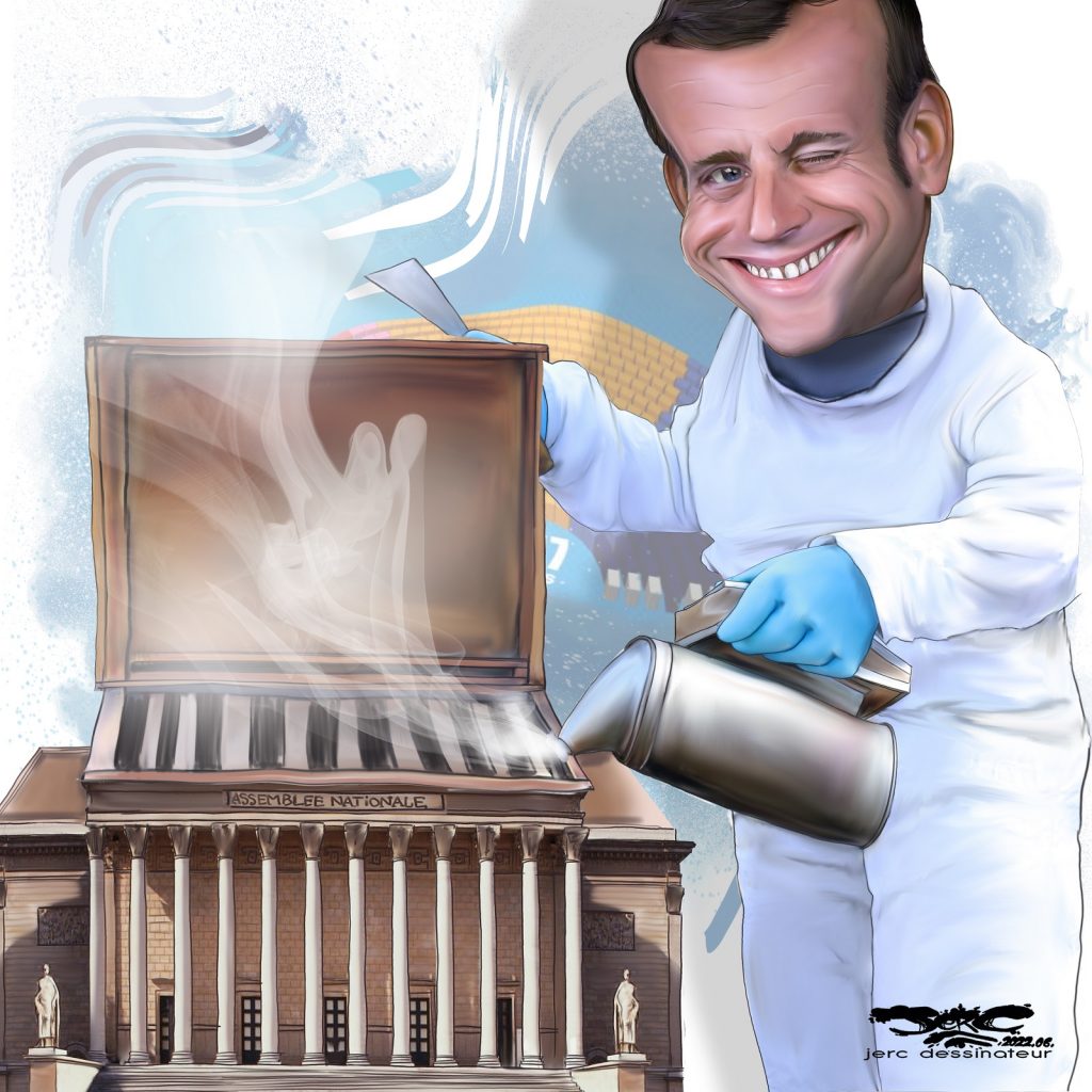 dessin presse humour législatives 2022 image drôle Emmanuel Macron enfumage