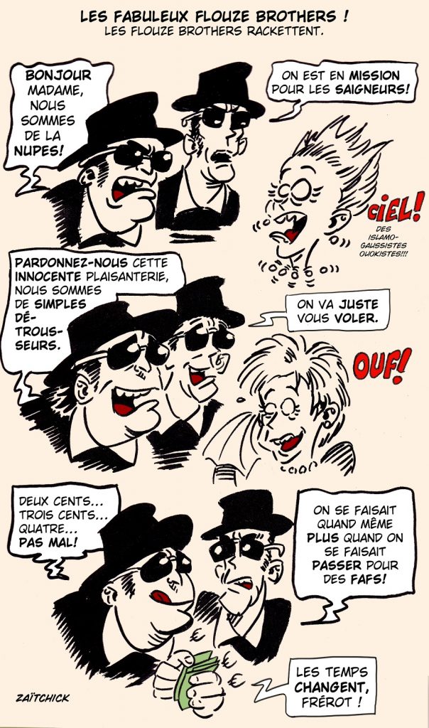 dessin presse humour Rassemblement National Nupes image drôle psychose The Blues Brothers
