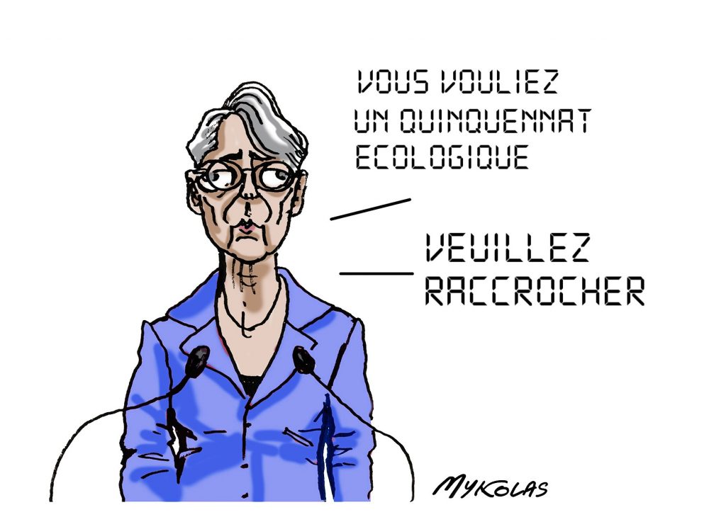 dessin presse humour Élisabeth Borne image drôle quinquennat écologie