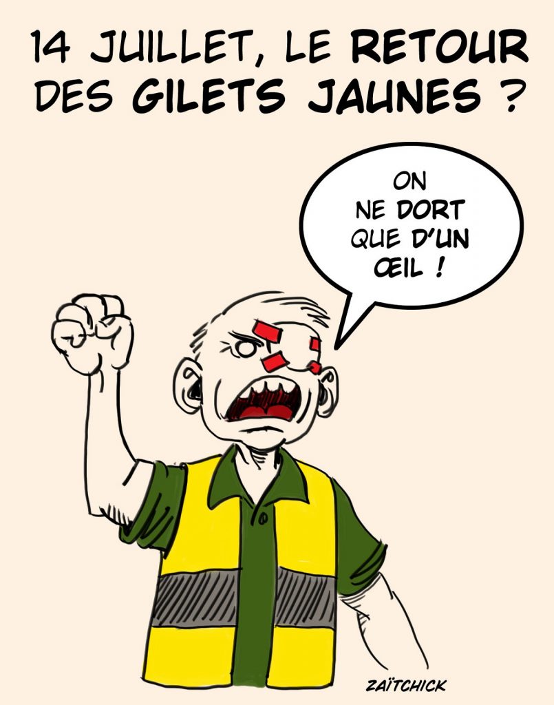 dessin presse humour 14 juillet image drôle retour gilets jaunes