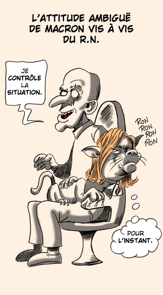 dessin presse humour Emmanuel Macron image drôle Rassemblement National