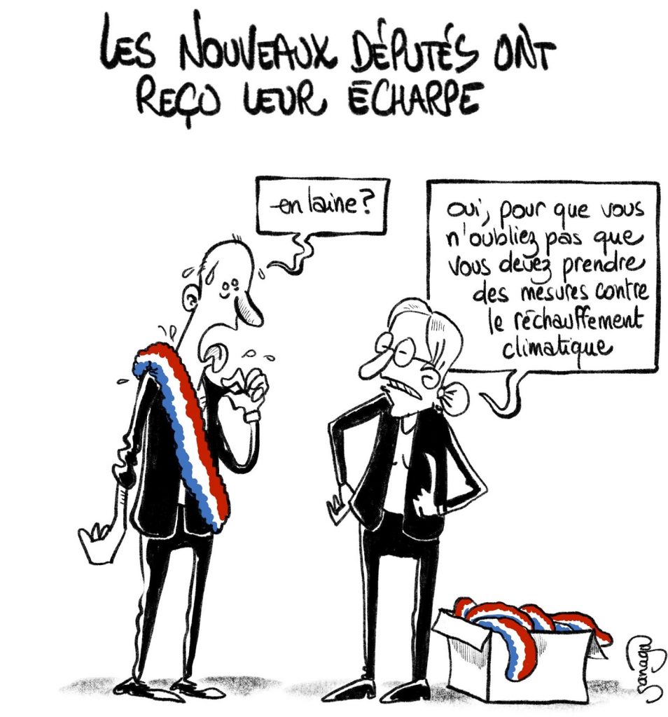 dessin presse humour législatives 2022 écharpes députés image drôle réchauffement climatique